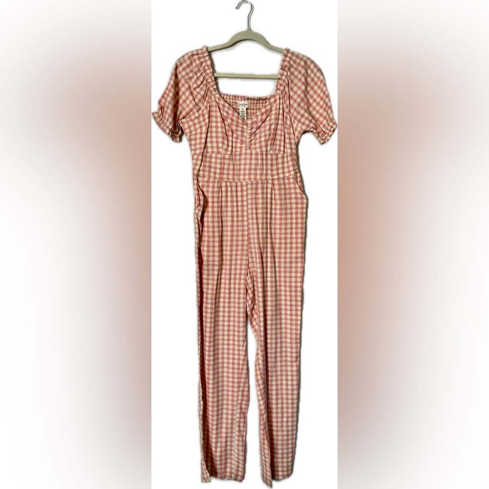 BNWT Jessica Simpson Gingham Heart Neckline Romper w/ Pockets in Pink & Cream